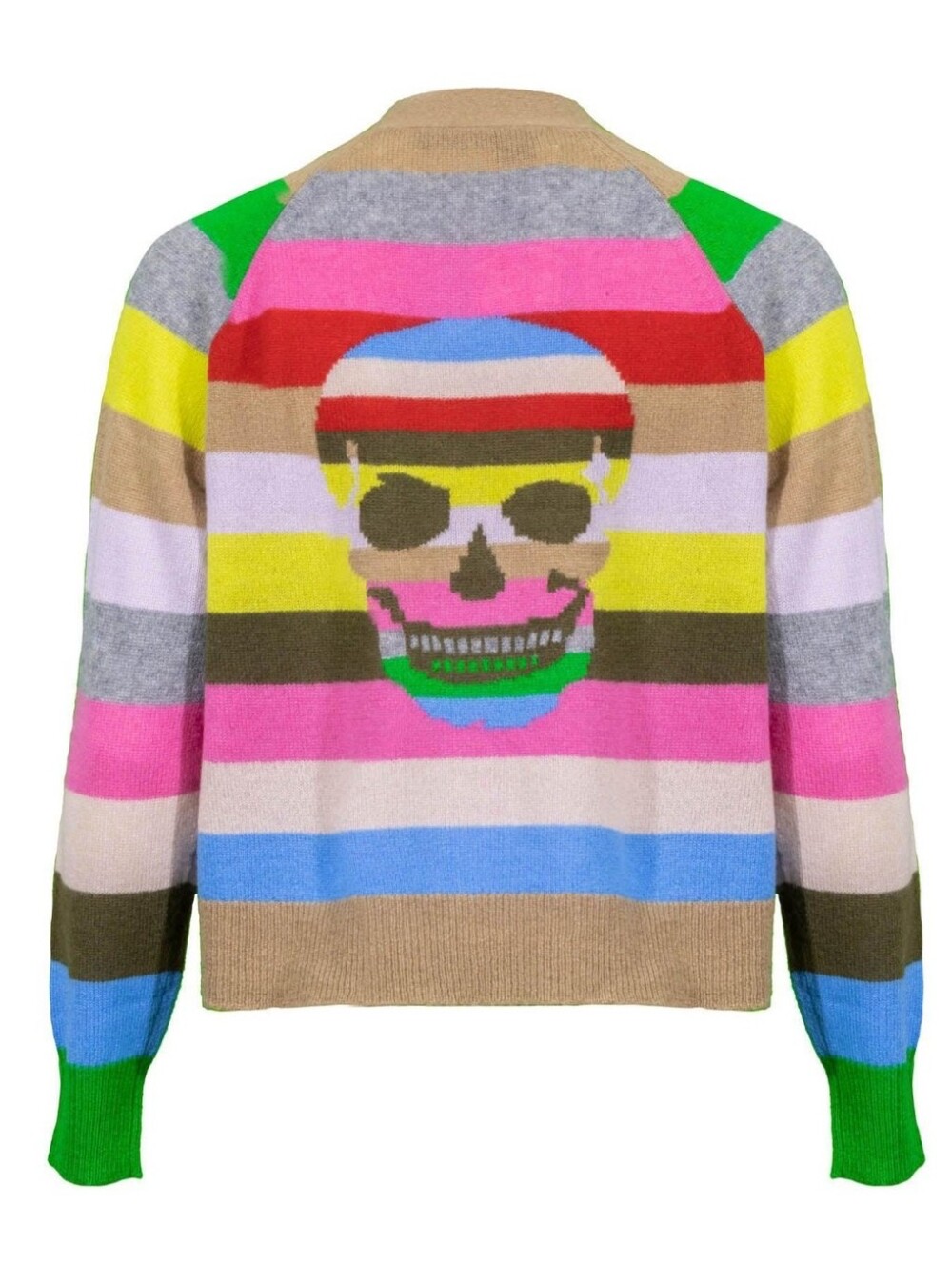 360 Cashmere Skull Motif Button-up Cardigan Rainbow Stripe Size Medium